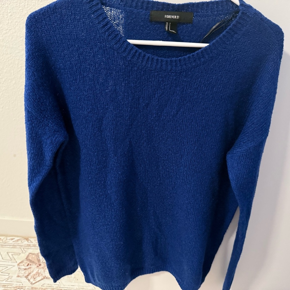 Forever 21 Women's Vibrant Blue Crew Neck Sweater